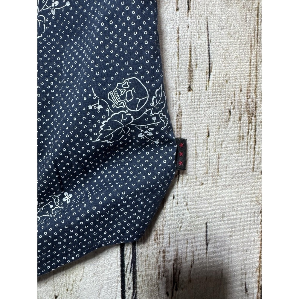 John Varvatos USA Button Up Men's L Blue Skull Floral Print Short Sleeve Shirt - Picture 6 of 7
